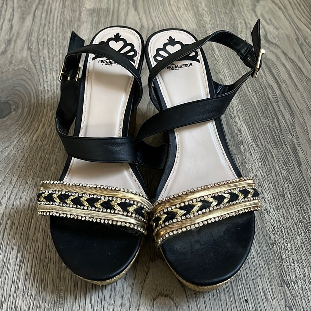 Black and gold Fergalicious Sandal Wedges